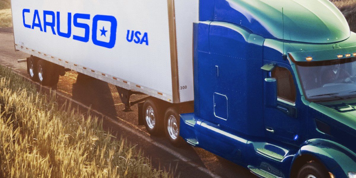 Blog 41 A tractor-trailer with "Caruso USA" written on the side of the trailer.