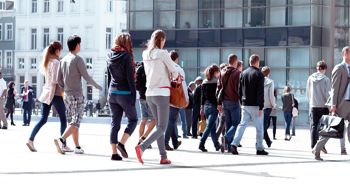 People walking in a city.