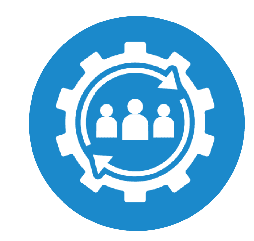 An automation icon with group and sync image in between describing HR-IT Efficiency in Hire2Retire