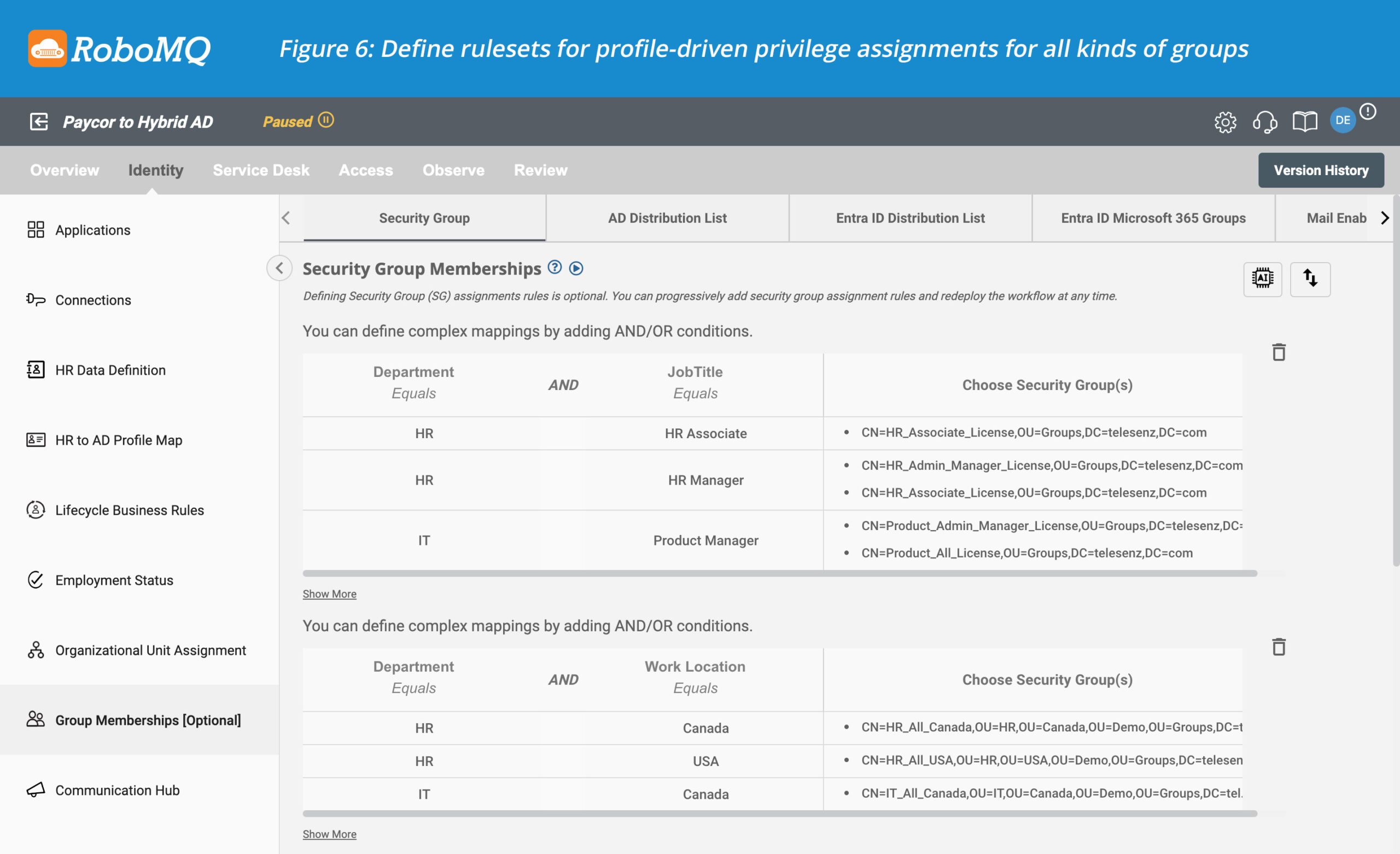 Integrate Paycor to AD or Entra ID (Azure AD) 8 Define rulesets for profile-driven privilege assignments for all types of groups