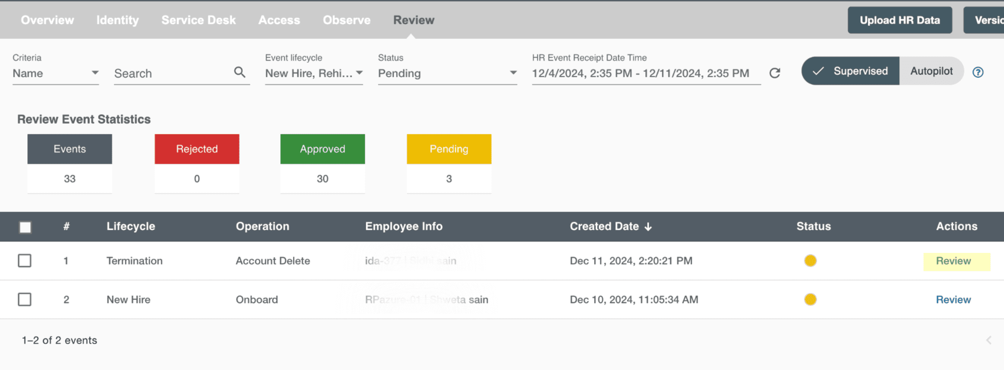 Manual account deletion approval in Supervised Run Mode