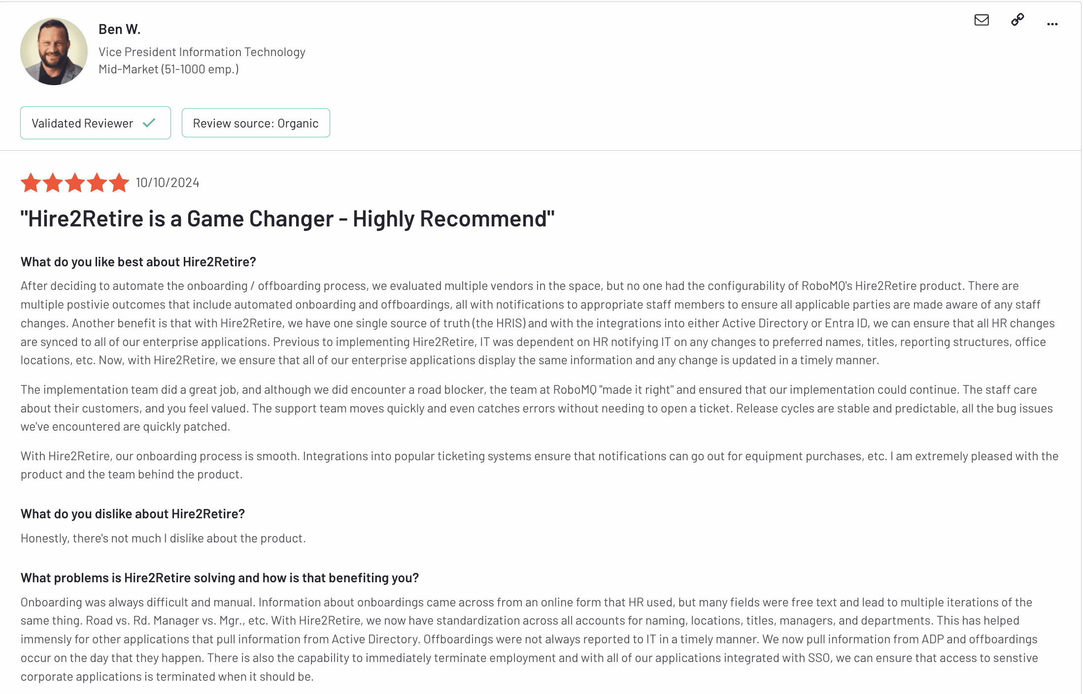 Hire2Retire Shines with 6 Badges in G2’s Spring 2025 Reports 1 A review on G2 platform for Hire2Retire