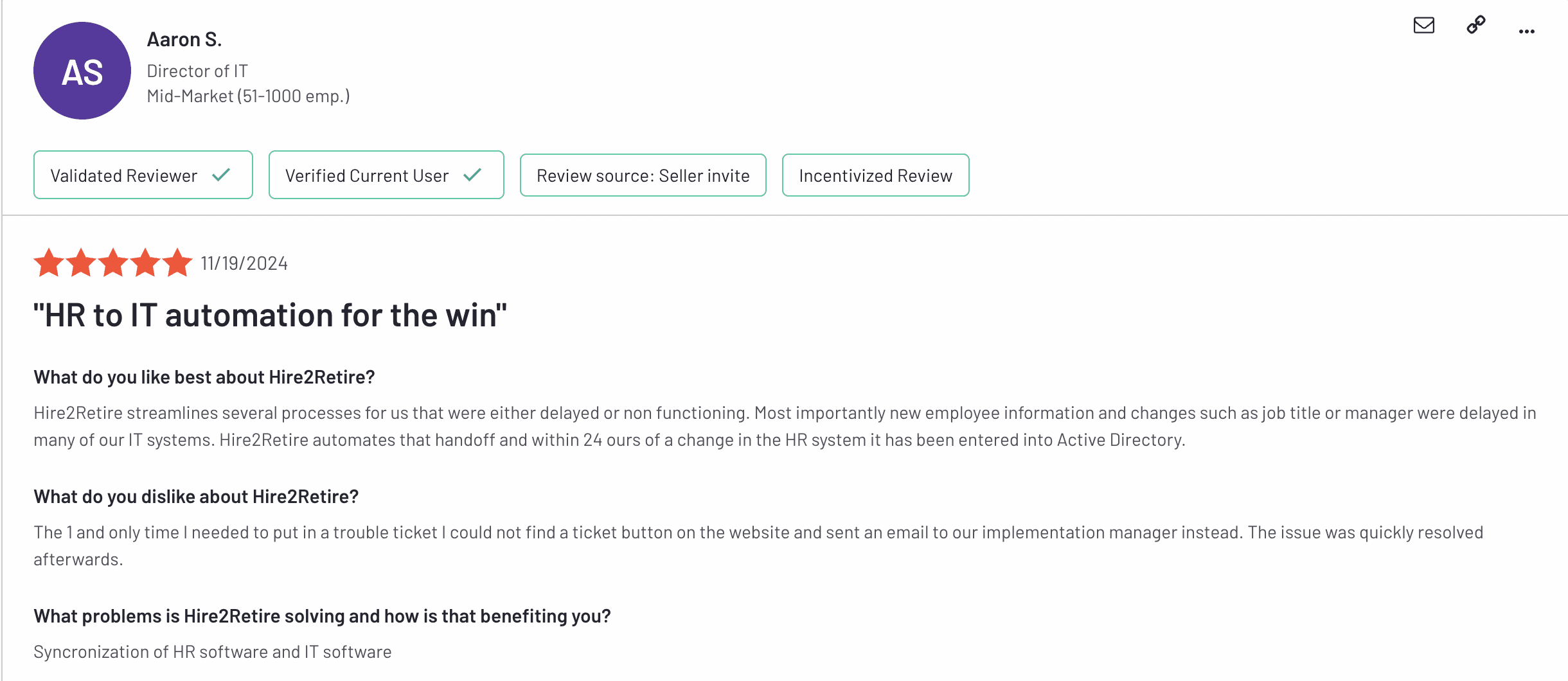Hire2Retire Shines with 6 Badges in G2’s Spring 2025 Reports 2 A review on G2 platform for Hire2Retire