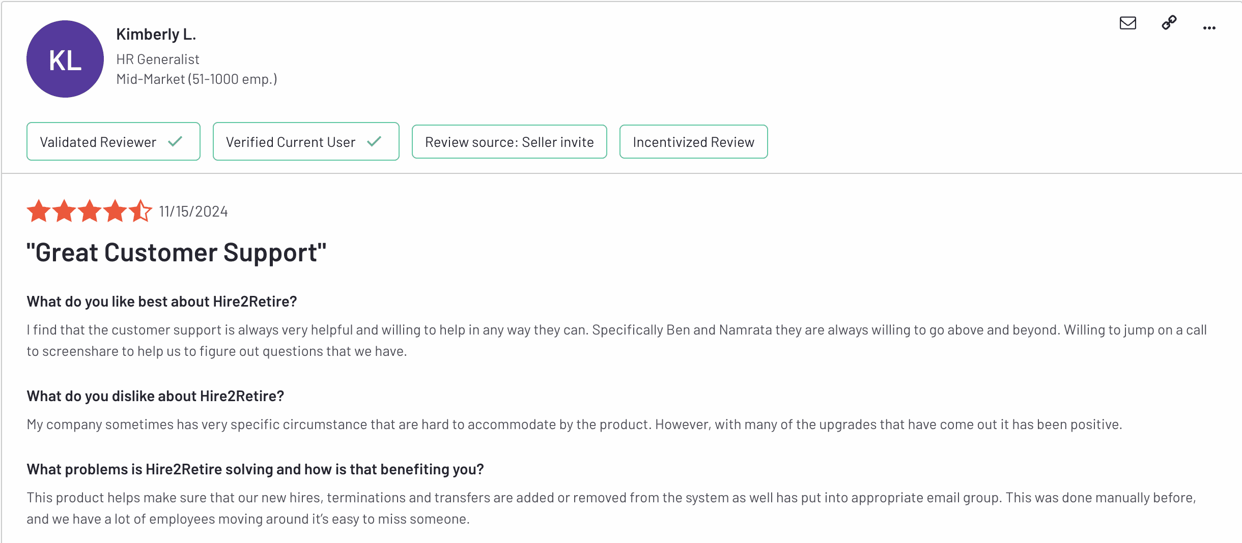 Hire2Retire Shines with 6 Badges in G2’s Spring 2025 Reports 4 A review on G2 platform for Hire2Retire