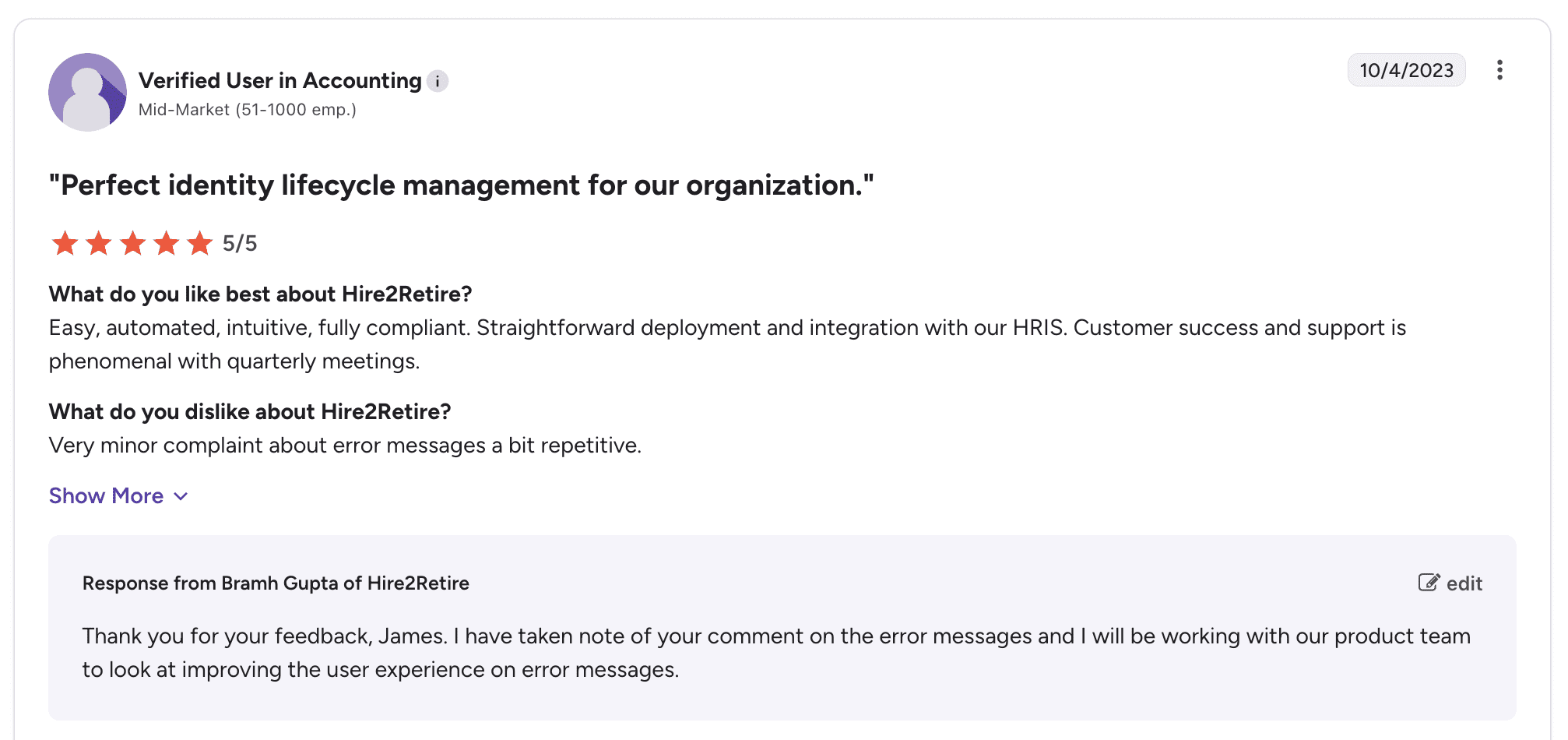 Hire2Retire Named a High Performer in G2 Fall 2025 Reports for Workforce Lifecycle Management 3 G2 Fall 2025 Reports Screenshot 1