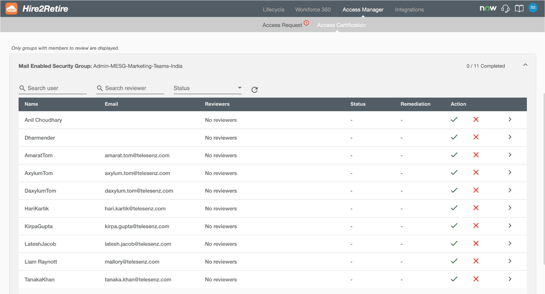 Access Certification screenshot- Approve or Reject items
