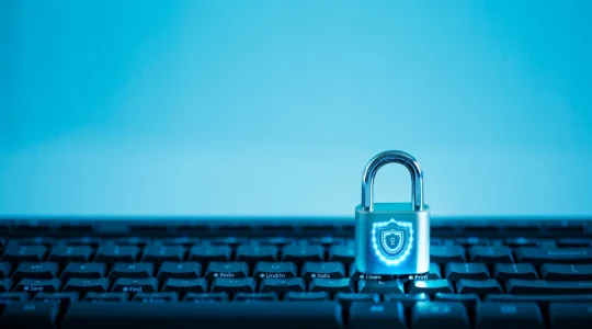 A padlock sitting on a keyboard.