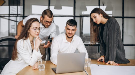 group of people trying user functions step of hire2retire